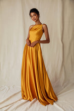 Load image into Gallery viewer, One shoulder evening floor length gown with embellished strap, pockets in skirt, back invisible zipper #9025
