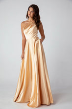 Load image into Gallery viewer, One shoulder evening floor length gown with embellished strap, pockets in skirt, back invisible zipper #9025
