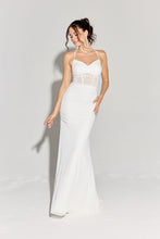 Load image into Gallery viewer, Fitted, floor length mesh gown with sweetheart corset-inspired bodice, structured boning, and padded cups #9077
