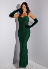 Load image into Gallery viewer, Fitted, floor length mesh gown with sweetheart corset-inspired bodice, structured boning, and padded cups #9077
