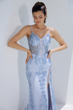 Load image into Gallery viewer, Fitted, open boning with printed floral glitter design and sweetheart-neckline #9188
