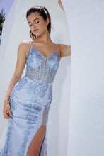 Load image into Gallery viewer, Fitted, open boning with printed floral glitter design and sweetheart-neckline #9188

