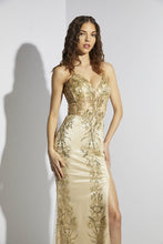 Load image into Gallery viewer, Fitted, open boning with printed floral glitter design and sweetheart-neckline #9188
