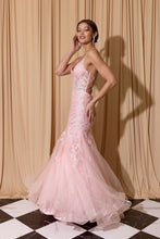 Load image into Gallery viewer, Irredescent Sequin Fitted Gown with Corset Lace-Up and Zipper Back #9696
