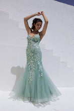 Load image into Gallery viewer, Irredescent Sequin Fitted Gown with Corset Lace-Up and Zipper Back #9696
