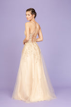 Load image into Gallery viewer, Floor length V-neckline gown with mesh overlay and embroidery #9705
