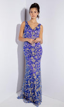 Load image into Gallery viewer, Sleeveless fitted V-neck body con evening gown with sequin glitter embellishment #9706
