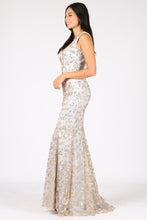 Load image into Gallery viewer, Sleeveless fitted V-neck body con evening gown with sequin glitter embellishment #9706
