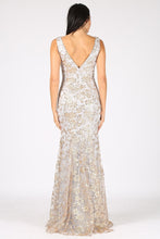 Load image into Gallery viewer, Sleeveless fitted V-neck body con evening gown with sequin glitter embellishment #9706
