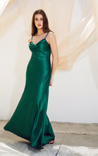 Load image into Gallery viewer, Silk Satin floor length gown, adjustable spaghetti straps, bias cut, cowl front, back open zipper (durable), lined, and bra cups inside the bust #9711
