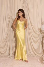 Load image into Gallery viewer, Silk Satin floor length gown, adjustable spaghetti straps, bias cut, cowl front, back open zipper (durable), lined, and bra cups inside the bust #9711
