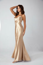 Load image into Gallery viewer, Silk Satin floor length gown, adjustable spaghetti straps, bias cut, cowl front, back open zipper (durable), lined, and bra cups inside the bust #9711
