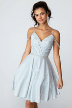 Load image into Gallery viewer, Glitter Jersey, A-Line, Rhinestone Waistband with Off shoulder jeweled chain #9722
