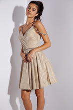Load image into Gallery viewer, Glitter Jersey, A-Line, Rhinestone Waistband with Off shoulder jeweled chain #9722
