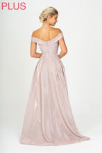 Load image into Gallery viewer, Long off shoulder A-line gown with side slit (safe enclosure to ensure coverage), beaded belt, and pockets #9808
