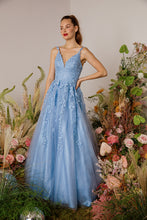 Load image into Gallery viewer, Floor length, A-line silhouette with 3D lace embroidery on the bodice and straps #9858
