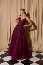 Load image into Gallery viewer, Floor length, A-line silhouette with 3D lace embroidery on the bodice and straps #9858
