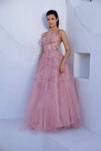 Load image into Gallery viewer, Floor length, A-line silhouette with 3D lace embroidery on the bodice and straps #9858
