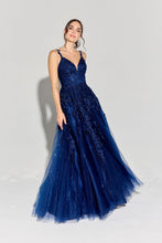 Load image into Gallery viewer, Floor length, A-line silhouette with 3D lace embroidery on the bodice and straps #9858
