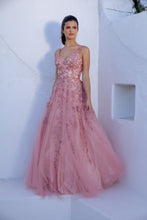 Load image into Gallery viewer, Floor length, A-line silhouette with 3D lace embroidery on the bodice and straps #9858
