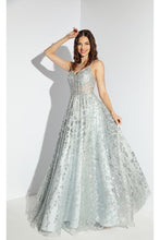 Load image into Gallery viewer, A-line open boning with glitter floral print and sequin embellishment #9908
