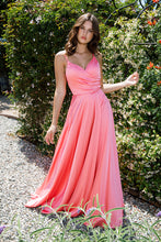 Load image into Gallery viewer, Floor Length Rich Satin Dress With A Pleated Bodice #9917
