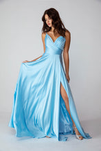 Load image into Gallery viewer, Floor Length Rich Satin Dress With A Pleated Bodice #9917
