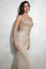 Load image into Gallery viewer, Fitted satin glitter, sweetheart bodice with structured boning and floral design embroidered #9989
