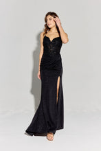 Load image into Gallery viewer, Fitted satin glitter, sweetheart bodice with structured boning and floral design embroidered #9989
