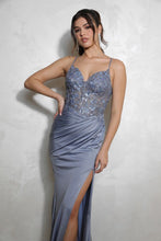 Load image into Gallery viewer, Fitted satin glitter, sweetheart bodice with structured boning and floral design embroidered #9989
