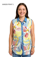 Load image into Gallery viewer, Sleeveless collared button-down denim blouse #AM609
