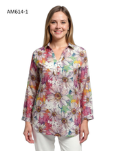 Load image into Gallery viewer, Floral Watercolor Button-Down Blouse - 3/4 Sleeve Tunic Top #AM614
