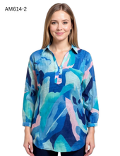 Load image into Gallery viewer, Floral Watercolor Button-Down Blouse - 3/4 Sleeve Tunic Top #AM614

