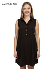 Load image into Gallery viewer, Sleeveless Crinkle Shirt Dress with Gold Buttons #AM655
