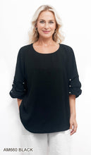 Load image into Gallery viewer, Pearl Embellished Crinkle Ruched Sleeve Blouse #AM660

