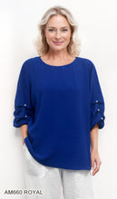 Load image into Gallery viewer, Pearl Embellished Crinkle Ruched Sleeve Blouse #AM660
