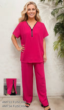 Load image into Gallery viewer, 2-Piece Short Sleeve Zip Tunic &amp; Wide Leg Pants Set #AM733-734
