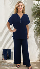 Load image into Gallery viewer, 2-Piece Short Sleeve Zip Tunic &amp; Wide Leg Pants Set #AM733-734
