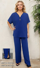Load image into Gallery viewer, 2-Piece Short Sleeve Zip Tunic &amp; Wide Leg Pants Set #AM733-734
