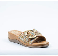 Load image into Gallery viewer, Tweed Wedge Slide Sandals with Gold Buckle #BZJ-24
