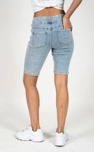 Load image into Gallery viewer, Light blue acid wash pull on bermuda short with scattered, micro-rhinestones detailing #1162
