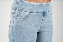 Load image into Gallery viewer, Light blue acid wash pull on bermuda short with scattered, micro-rhinestones detailing #1162
