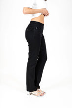 Load image into Gallery viewer, Black pull on comfort denim jeans in straight leg cut #099BS-ST
