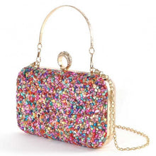 Load image into Gallery viewer, Vibrant Multicolor Pebble Clutch with Gold Chain Strap #EB1209
