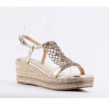 Load image into Gallery viewer, Sparkling Rhinestone T-Strap Metallic Wedge Sandals #GLA-2
