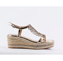Load image into Gallery viewer, Sparkling Rhinestone T-Strap Metallic Wedge Sandals #GLA-2
