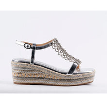 Load image into Gallery viewer, Sparkling Rhinestone T-Strap Metallic Wedge Sandals #GLA-2

