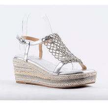 Load image into Gallery viewer, Sparkling Rhinestone T-Strap Metallic Wedge Sandals #GLA-2
