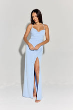 Load image into Gallery viewer, Long flattering fitted glitter spandex jersey, open corset back with open slit #EK116
