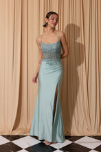 Load image into Gallery viewer, Form-fitting / sheath silhouette with a fitted bodice that flows into a sleek skirt #EK129
